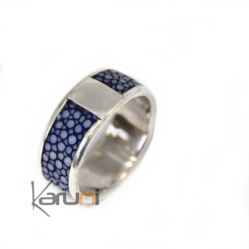 Bague Alliance Argent Galuchat Bleu Cuir de Poisson 1071