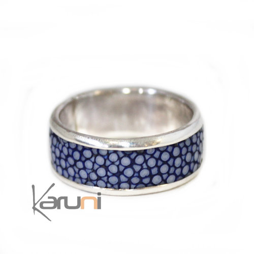 Bague Alliance Argent Galuchat Bleu Cuir de Poisson 1071