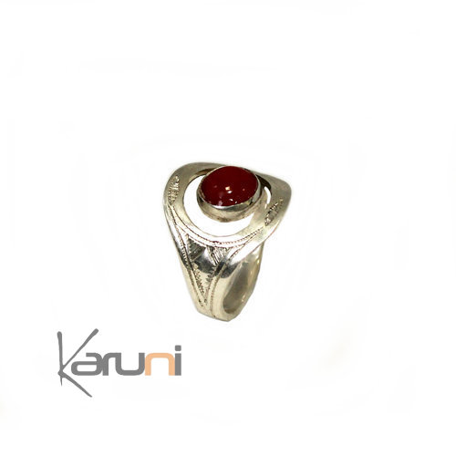 Bague Fantaisie Touareg Argent Cornaline Rouge 1075