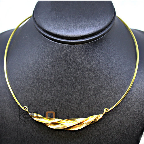 Collier Tour de Cou Bronze Peul Fulani Feuille Torsadée Collier Tour de Cou Bronze Peul Fulani Feuille Torsadée
