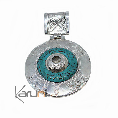 Collier Pendentif Argent et Pierre Howlite Turquoise 7046