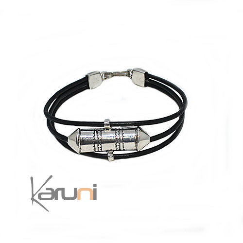 Bracelet argent cuir touareg