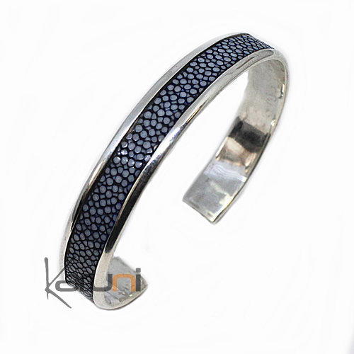 Bracelet Argent Galuchat Bleu