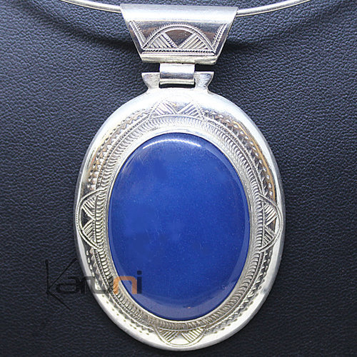 Pendentif Argent Agate Bleue 7044