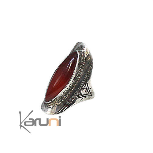 Bague Argent Navette Gravée Cornaline 1085