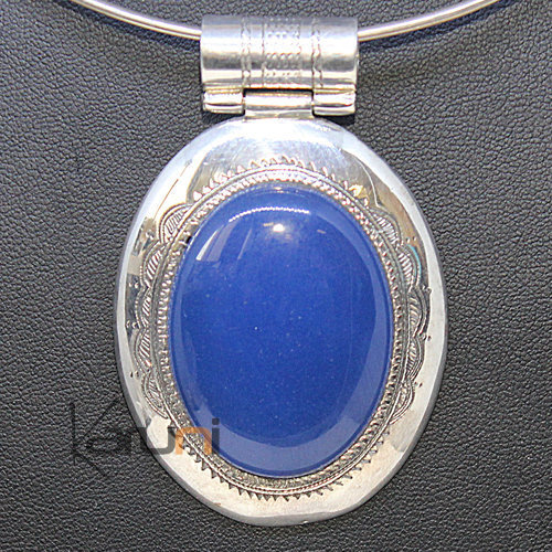 Pendentif Argent Agate Bleue 7045