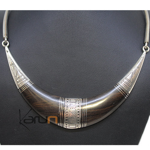 Collier Argent Ebène Torque Gravé 7044