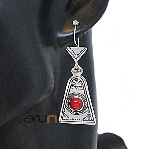 Boucles d'Oreilles Argent Onyx Rouge 5066