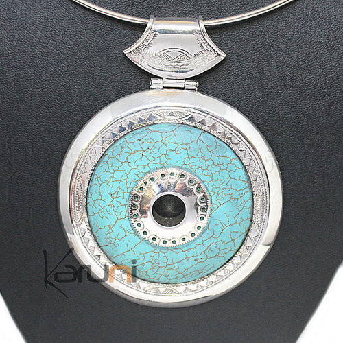 Collier Pendentif Argent Massif Pierre Howlite Turquoise 7044