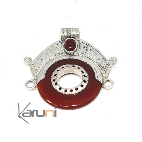 Collier Pendentif en Argent et Pierre Agate Rouge Tête de Déesse 7051