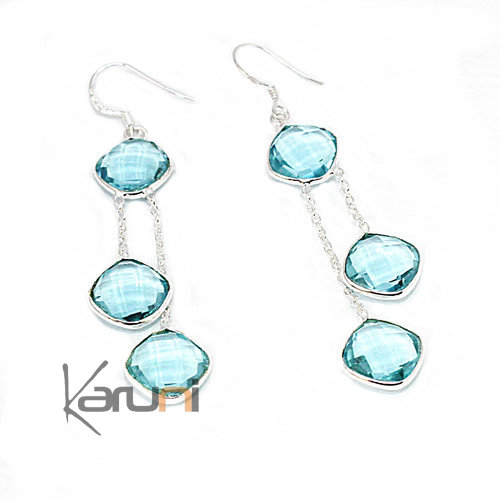 Boucles d'oreilles Argent Massif 925 Verre Bleu Topaze 5090