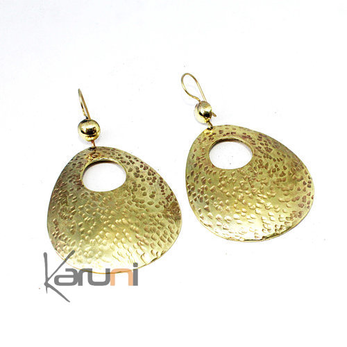 Boucles d'Oreilles Peul Fulani Mali 27E Bronze Dor Goutte Marteles