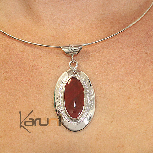 Collier Pendentif Argent Agate Rouge 7048