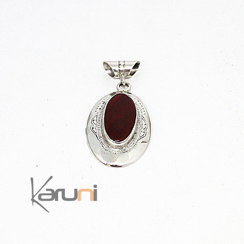 Collier Pendentif Argent Agate Rouge 7048