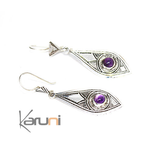 Boucles d'Oreilles Argent Massif Améthyste Violet 5117 Poisson