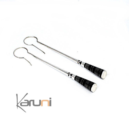 Boucles d'Oreilles Massues Argent Massif Ebène 5123