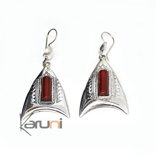 Boucles d'Oreilles Argent 925 Agate Rouge 5128