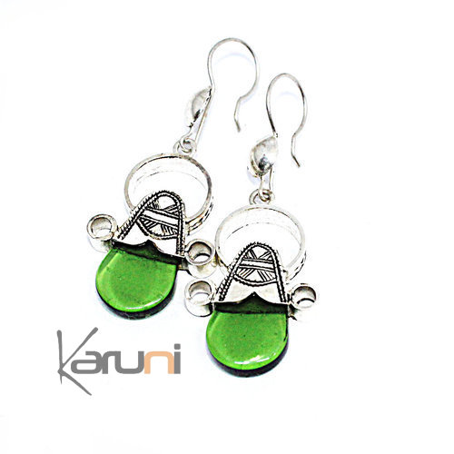 Boucles d'Oreilles Argent Croix du Sud Ingall Vert Clair