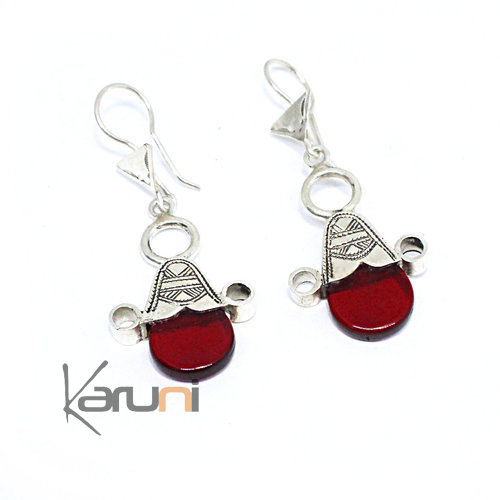 Boucles d'Oreilles Argent Croix du Sud Ingall Rouge