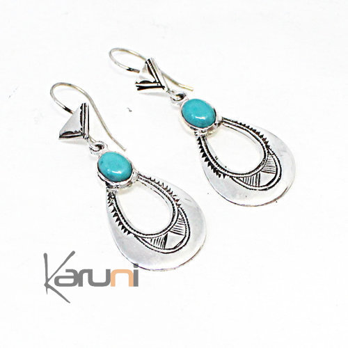 Boucles d'Oreilles Argent Massif Turquoise Ovale 5138