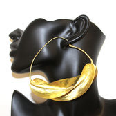 Bijoux Ethniques Africains Boucles d'Oreilles Croles Peul Fulani Mali 16 Bronze Dor 10 cm Feuille b