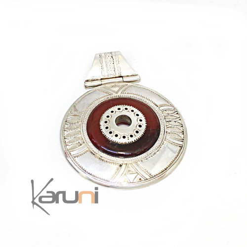 Pendentif Argent Massif Agate Rouge Round 7052