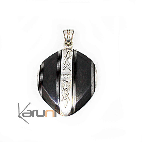 Pendentif Argent Massif Ebène Ovale 7054