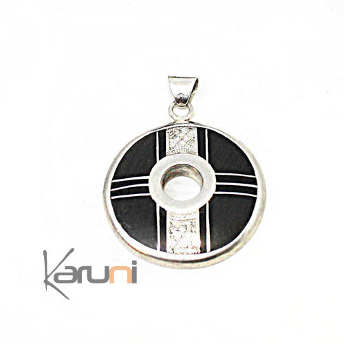 Petit Pendentif Argent Massif Ebène Rond 7056