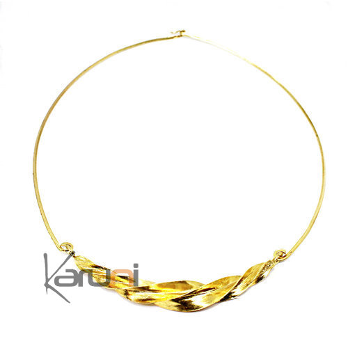 Collier Peul Bronze Doré Longue Feuille Torsadée 7061