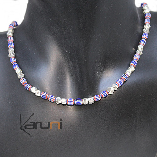 collier argent massif perle de Ghana