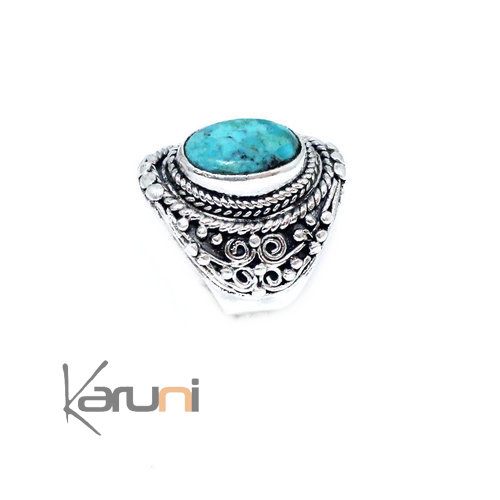 Bague Argent Massif Turquoise Inspiration Népal 1150