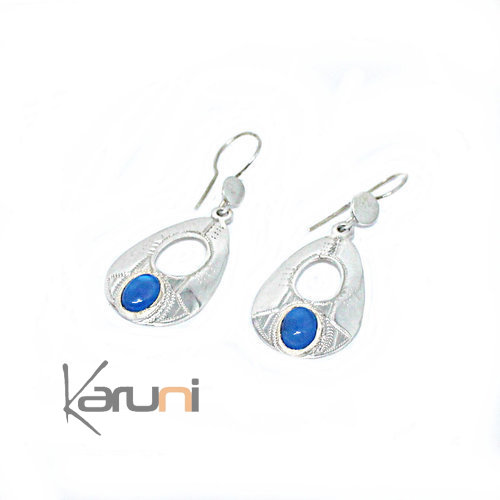 Boucles d'oreilles round agate bleue 5145