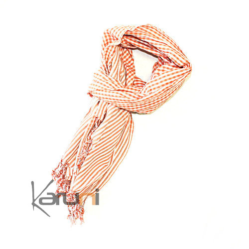 Krama Cheche Foulard Echarpe Coton Orange Cambodge Homme/Femme