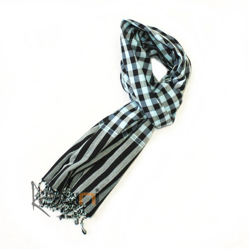 Krama Cheche Foulard Echarpe Coton Noir Turquoise 