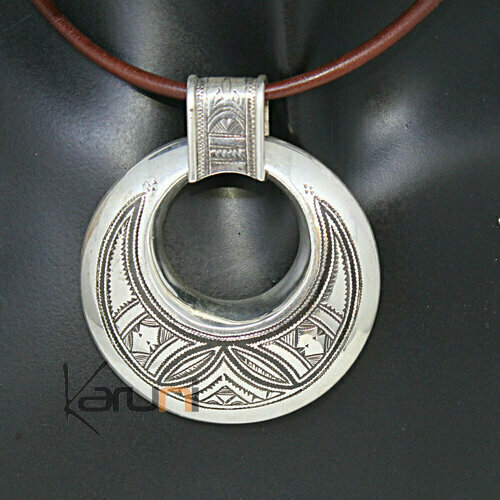 Collier Pendentif Argent Massif Ebène Rond 7066