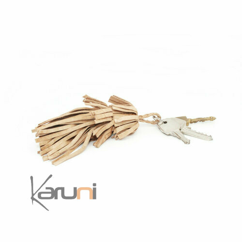 Porte cle cuir beige