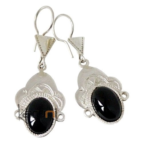 Boucles d'oreilles touareg Déesse argent et onyx noir 2