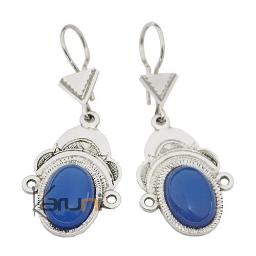 Boucles d'oreilles touareg en argent Déesse agate bleue 2