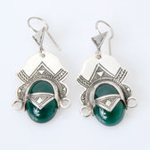 Bijoux Touareg Ethniques Boucles d'Oreilles en Argent et Pierre 12 Tte de Desse du Dsert Agate Verte