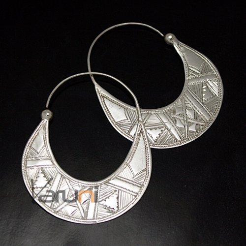 Boucles d'Oreilles Créoles en Argent 17 Plates Gravées 5 cm