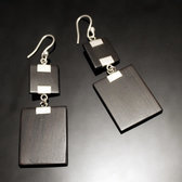 Bijoux Ethniques Touareg Boucles d'Oreilles en Argent et Ebne 35 Pendants Double Rectangle Lisse