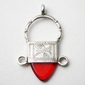 Bijoux Touareg Ethniques Collier Pendentif en Argent et perle de verre rouge Croix d'Ingall - KARUNI