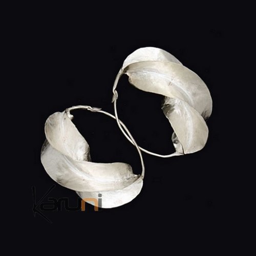 Boucles d'Oreilles Créoles Argent Massif Peul Fulani Mali 08AR 2 cm Feuille