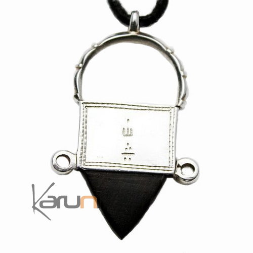 Bijoux Touareg Ethniques Africains Collier Pendentif en Argent et Ebne 29 Croix d'Ingall