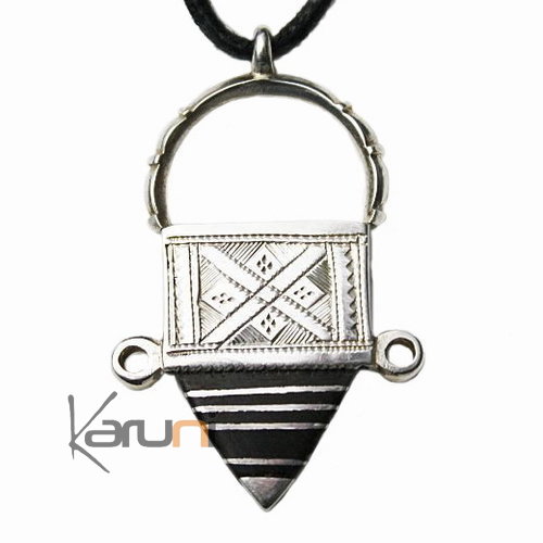 Bijoux Touareg Ethniques Africains Collier Pendentif en Argent et Ebne 29 Croix d'Ingall