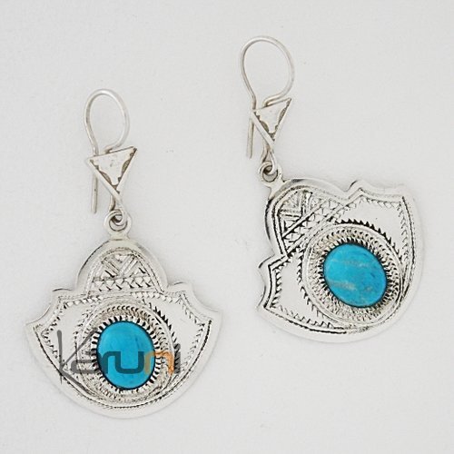 Boucles d'oreilles touareg argent et turquoise 1