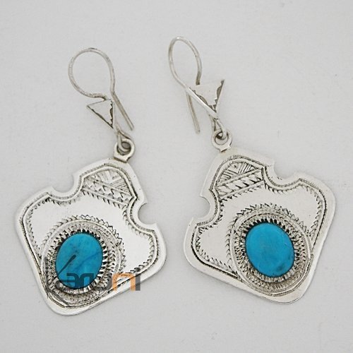 Bijoux Touareg Ethniques Boucles d'oreilles Touareg en Argent et Turquoise 02