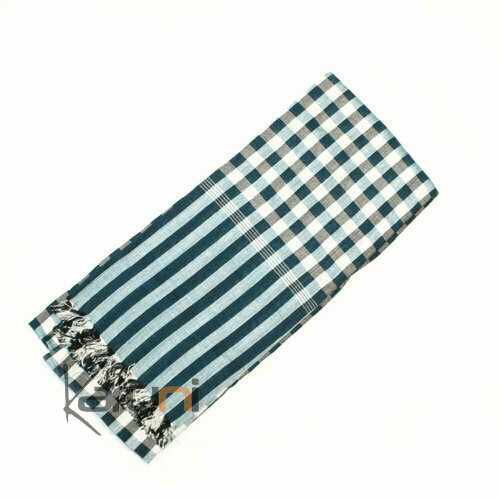 Cheche Foulard Krama Echarpe Coton Cambodge Grands Carreaux Verts