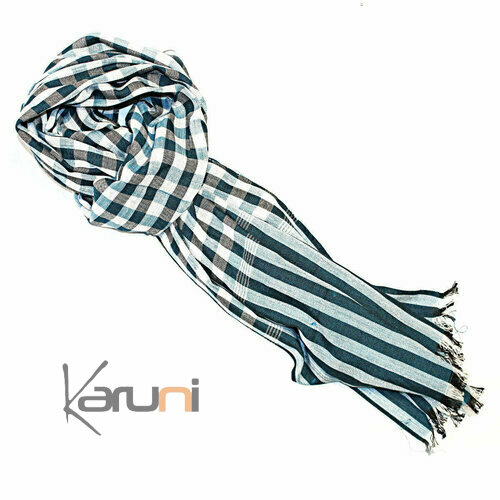 Cheche Foulard Krama Echarpe Coton Cambodge Grands Carreaux Verts