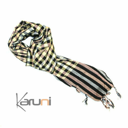 Cheche Foulard Krama Echarpe Coton Cambodge Grands Carreaux Jaunes